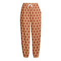 Red Japanese Flower Pattern Print Fleece Lined Knit Pants
