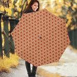 Red Japanese Flower Pattern Print Foldable Umbrella