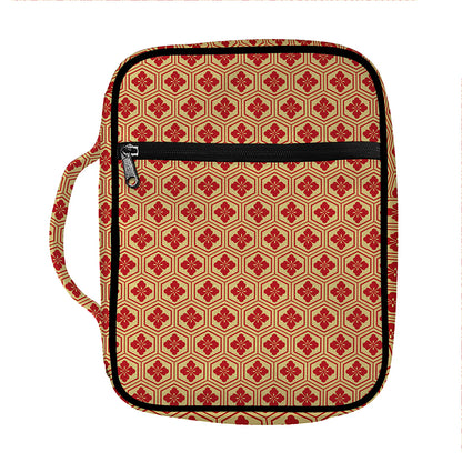 Red Japanese Flower Pattern Print Front Pocket Bible Bag