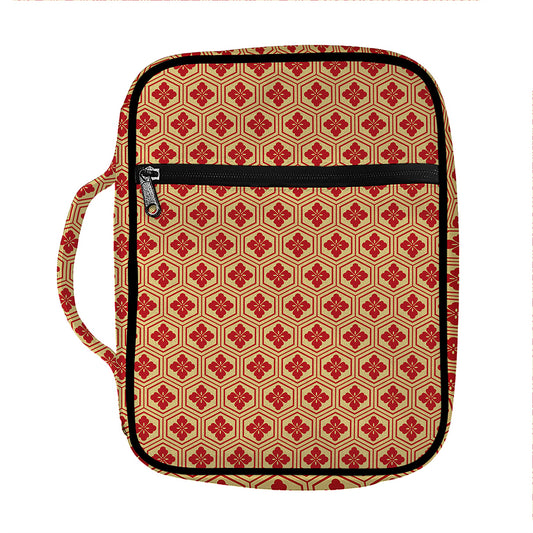 Red Japanese Flower Pattern Print Front Pocket Bible Bag