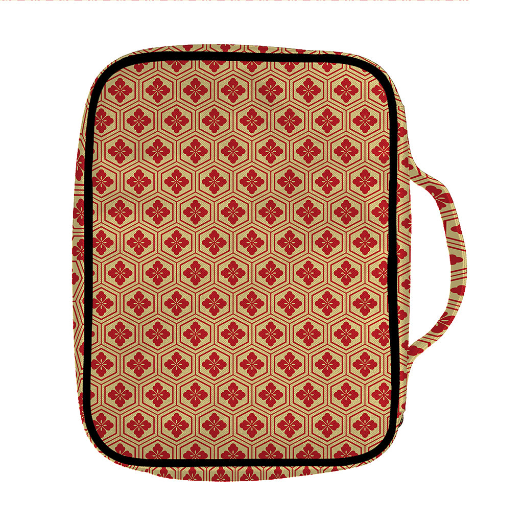 Red Japanese Flower Pattern Print Front Pocket Bible Bag