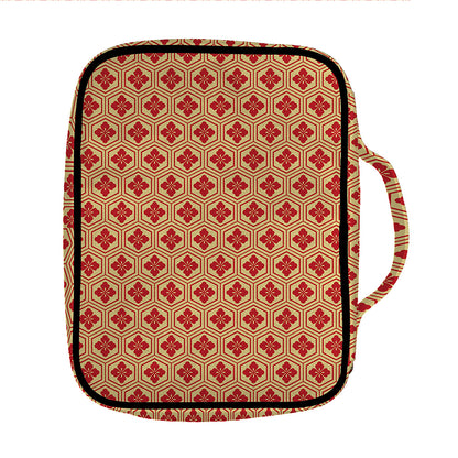 Red Japanese Flower Pattern Print Front Pocket Bible Bag