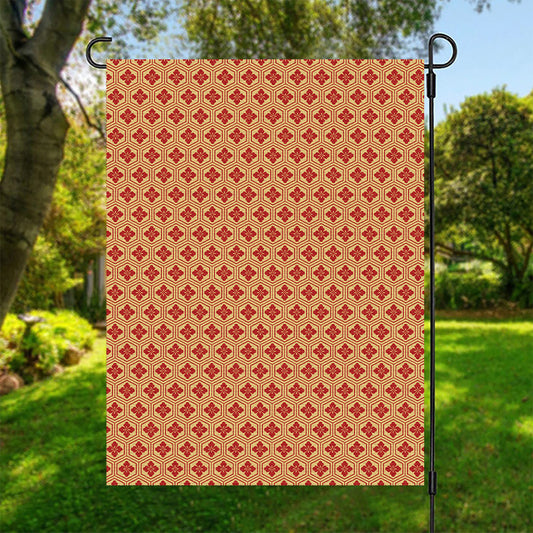 Red Japanese Flower Pattern Print Garden Flag