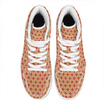 Red Japanese Flower Pattern Print High Top Leather Sneakers