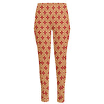 Red Japanese Flower Pattern Print High-Waisted Pocket Leggings