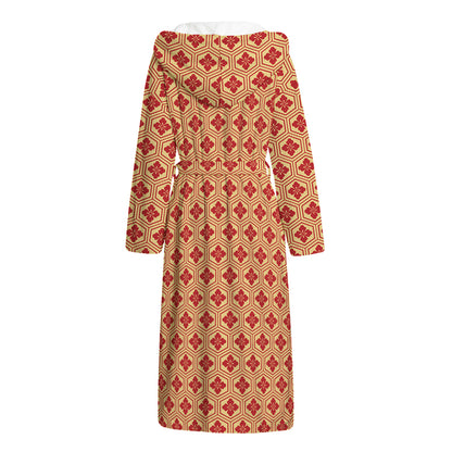 Red Japanese Flower Pattern Print Hooded Bathrobe