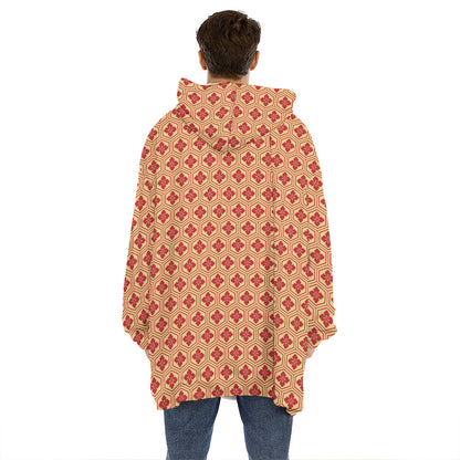 Red Japanese Flower Pattern Print Hoodie Blanket