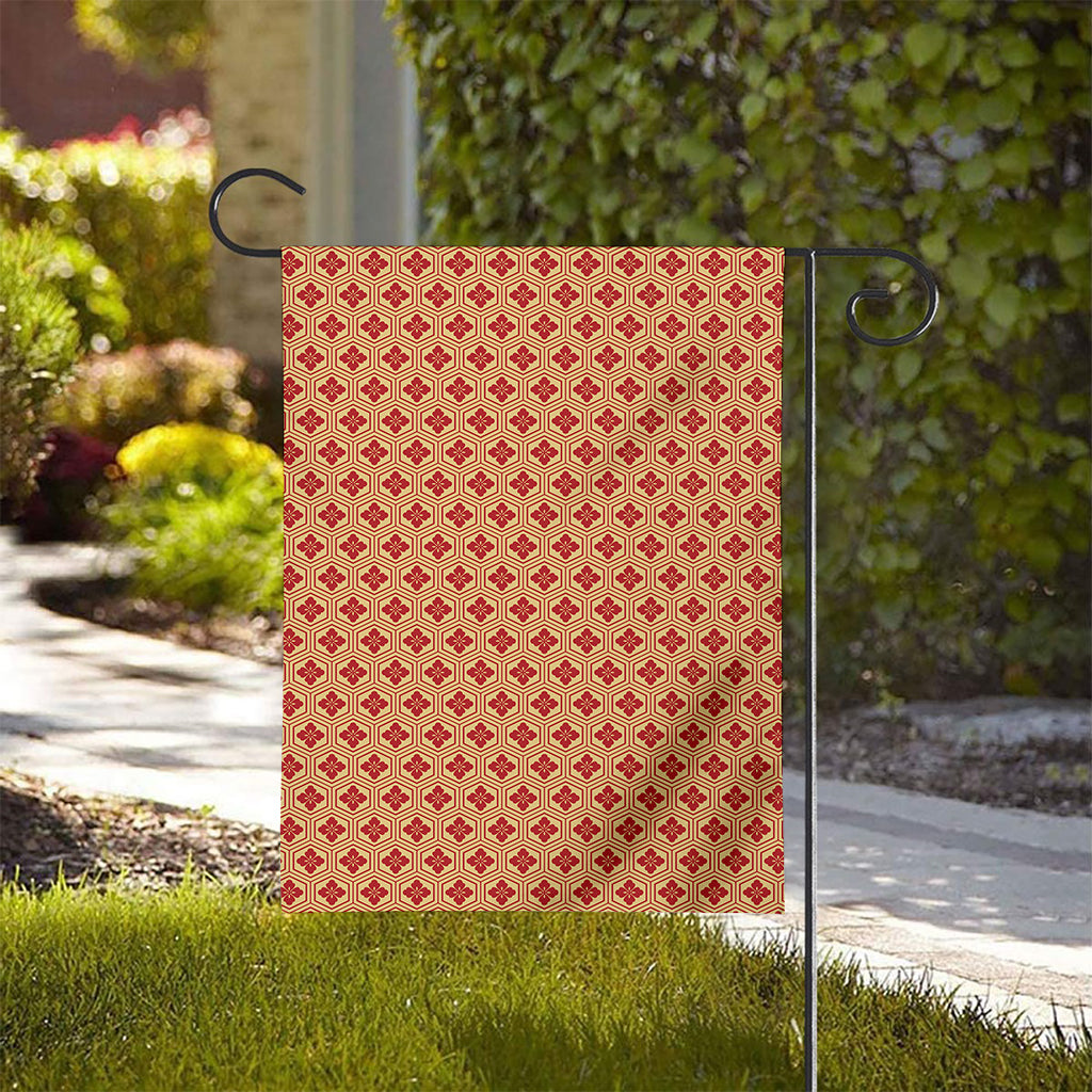 Red Japanese Flower Pattern Print House Flag