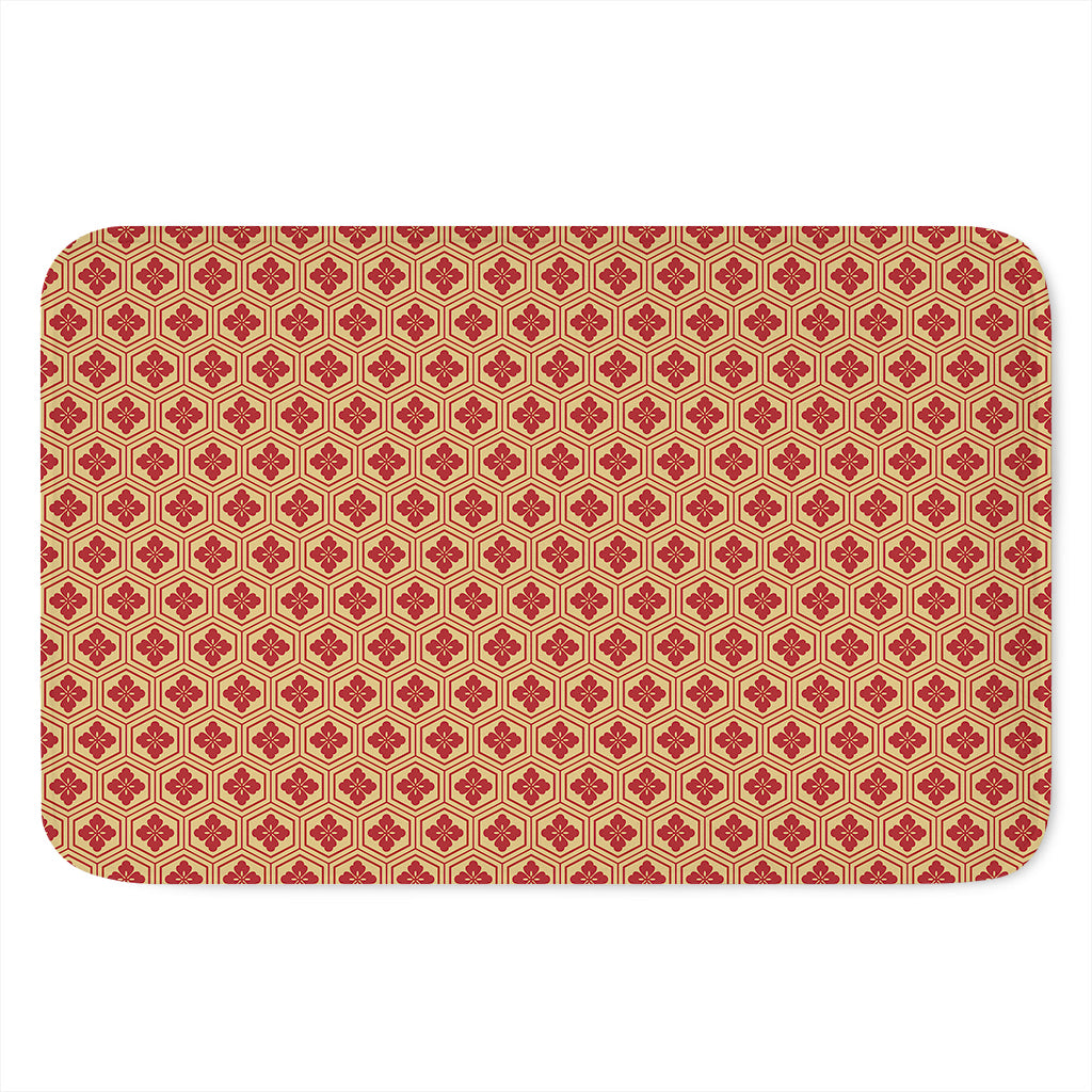 Red Japanese Flower Pattern Print Indoor Door Mat