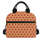 Red Japanese Flower Pattern Print Insulated Lunch Bag