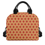 Red Japanese Flower Pattern Print Insulated Lunch Bag
