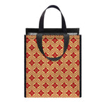 Red Japanese Flower Pattern Print Insulated Lunch Tote