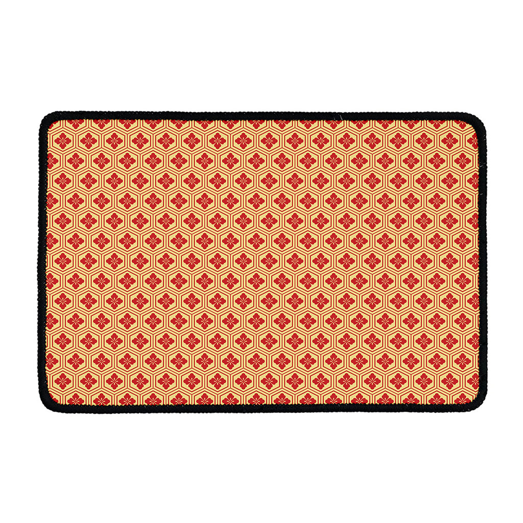 Red Japanese Flower Pattern Print Kitchen Mat