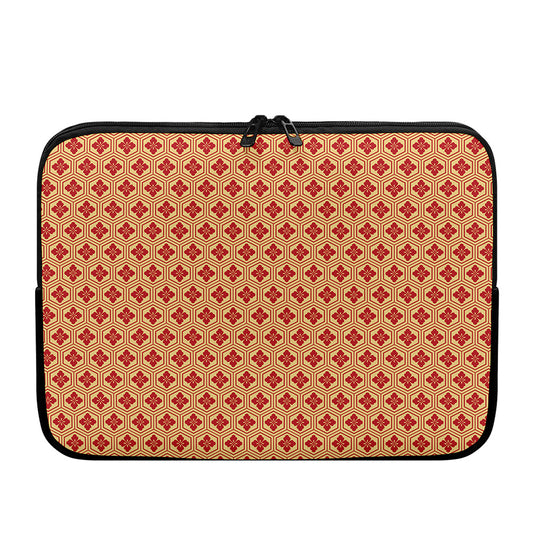 Red Japanese Flower Pattern Print Laptop Sleeve