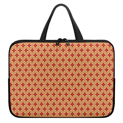 Red Japanese Flower Pattern Print Laptop Sleeve With Handle