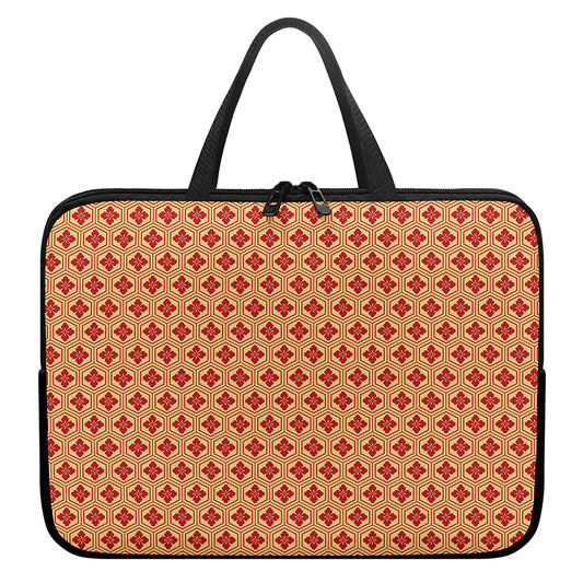 Red Japanese Flower Pattern Print Laptop Sleeve With Handle