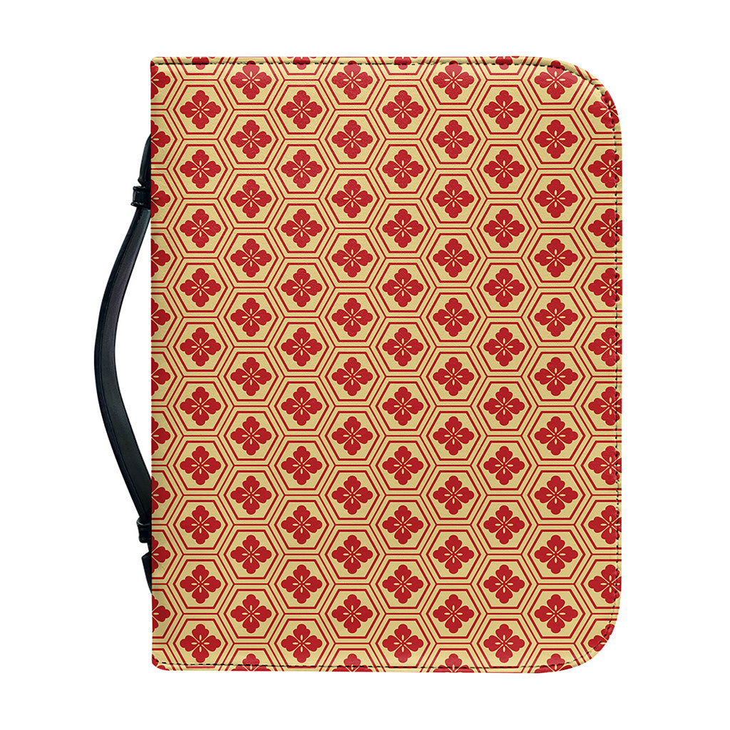 Red Japanese Flower Pattern Print Leather Bible Cover