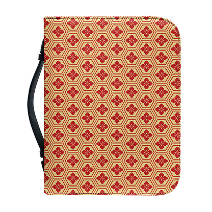 Red Japanese Flower Pattern Print Leather Bible Cover