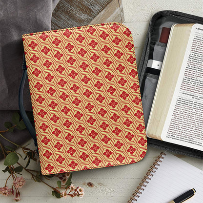 Red Japanese Flower Pattern Print Leather Bible Cover
