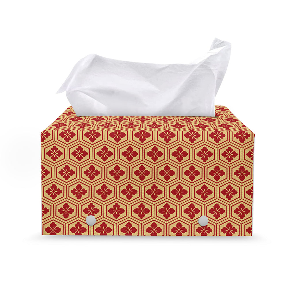 Red Japanese Flower Pattern Print Leather Tissue Box Cover