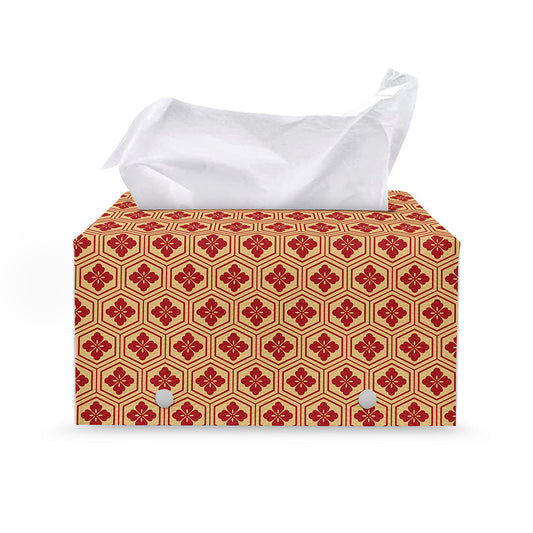 Red Japanese Flower Pattern Print Leather Tissue Box Cover