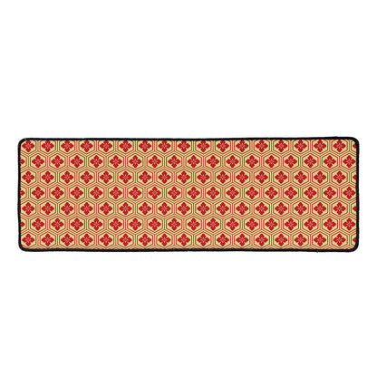 Red Japanese Flower Pattern Print Long Kitchen Mat