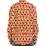 Red Japanese Flower Pattern Print Long Sleeve Baseball Jersey