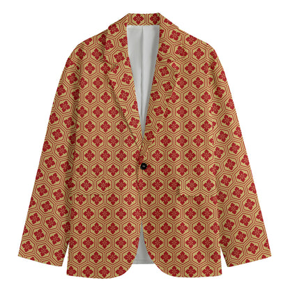 Red Japanese Flower Pattern Print Men's Blazer
