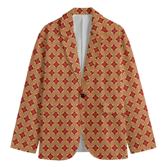 Red Japanese Flower Pattern Print Men's Blazer