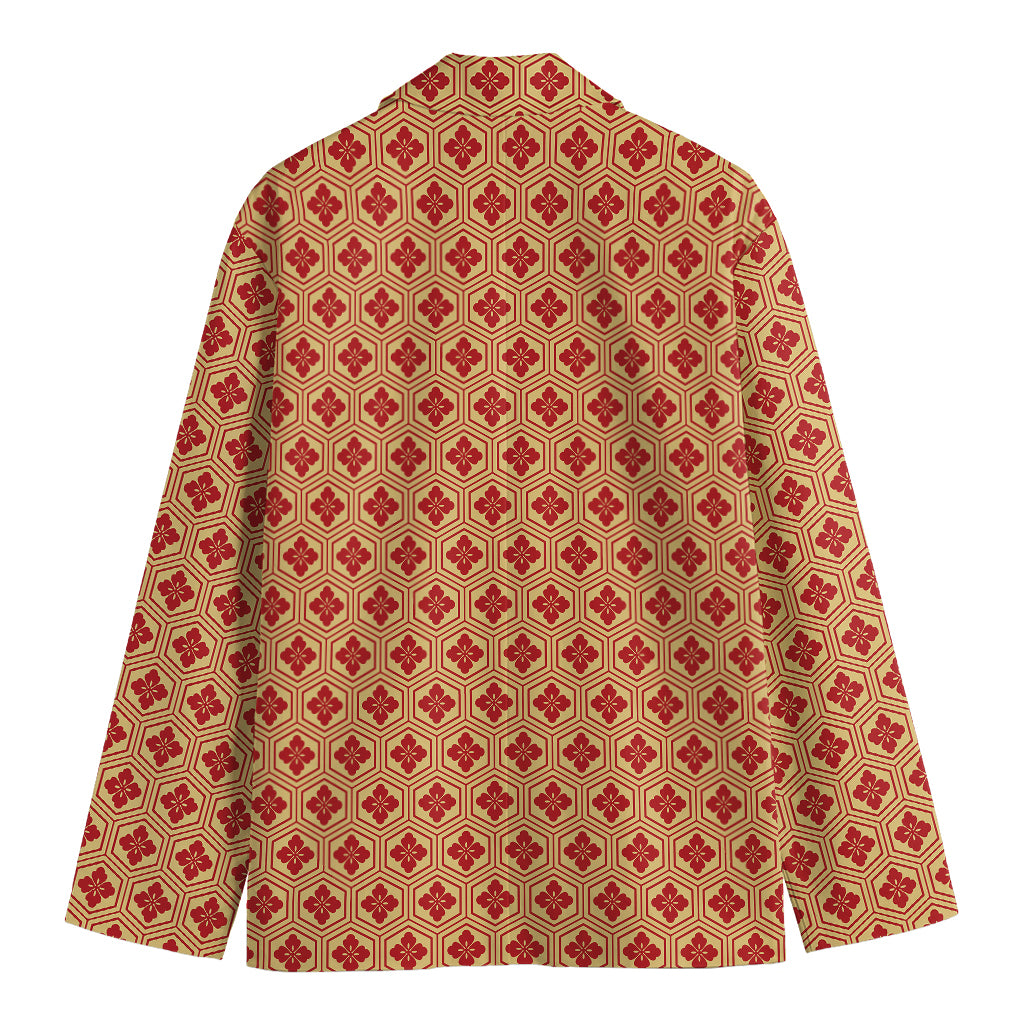 Red Japanese Flower Pattern Print Men's Blazer