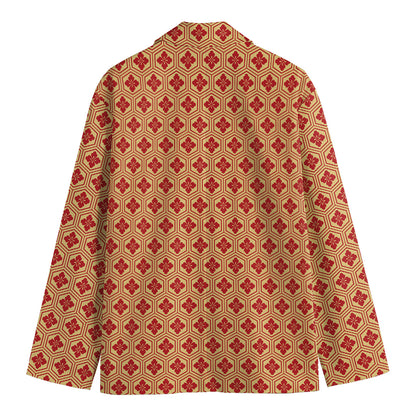 Red Japanese Flower Pattern Print Men's Blazer