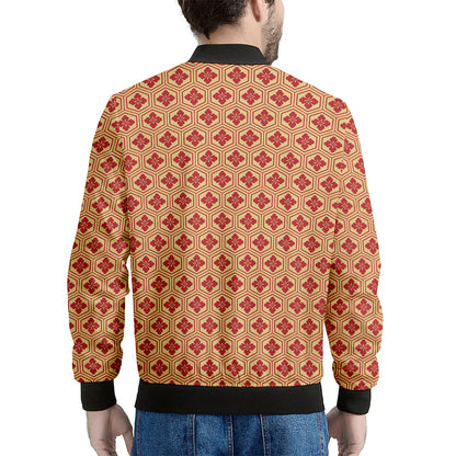 Red Japanese Flower Pattern Print Men's Bomber Jacket