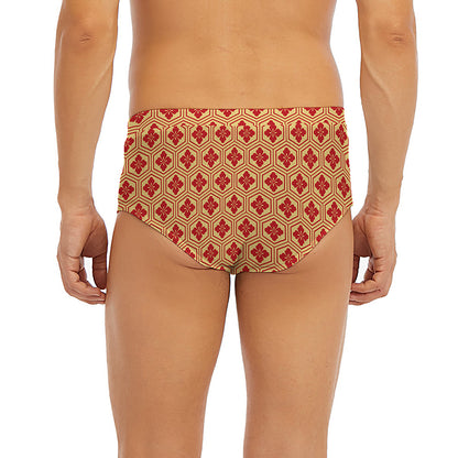 Red Japanese Flower Pattern Print Men's Briefs