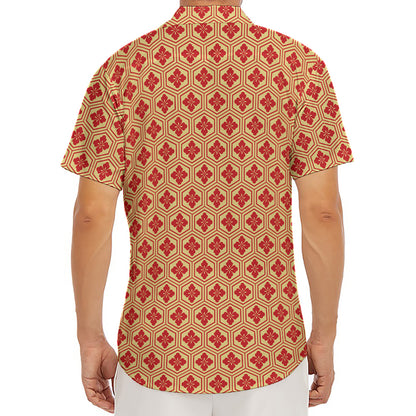 Red Japanese Flower Pattern Print Men's Deep V-Neck Shirt
