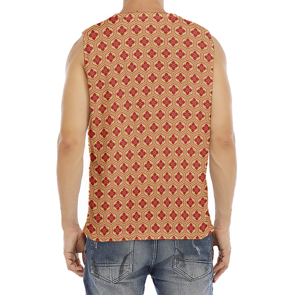Red Japanese Flower Pattern Print Men's Fitness Tank Top