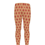Red Japanese Flower Pattern Print Men's leggings