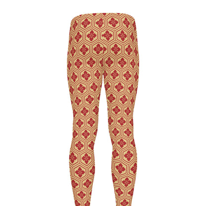 Red Japanese Flower Pattern Print Men's leggings