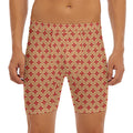 Red Japanese Flower Pattern Print Men's Long Boxer Briefs