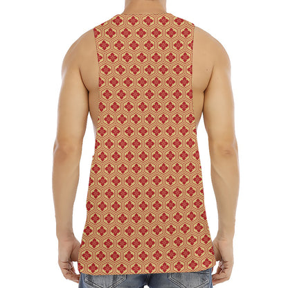 Red Japanese Flower Pattern Print Men's Muscle Tank Top