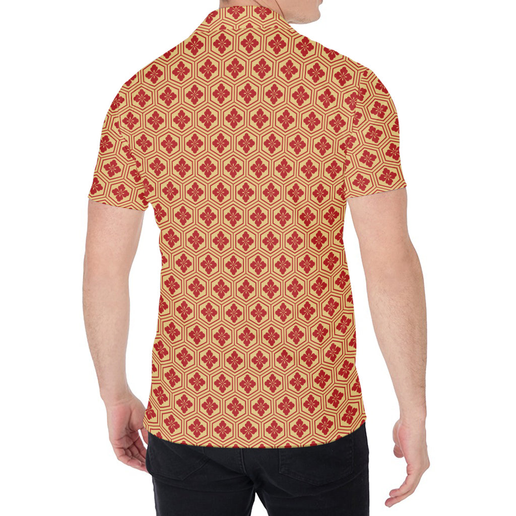 Red Japanese Flower Pattern Print Men's Shirt