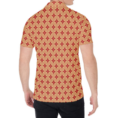 Red Japanese Flower Pattern Print Men's Shirt