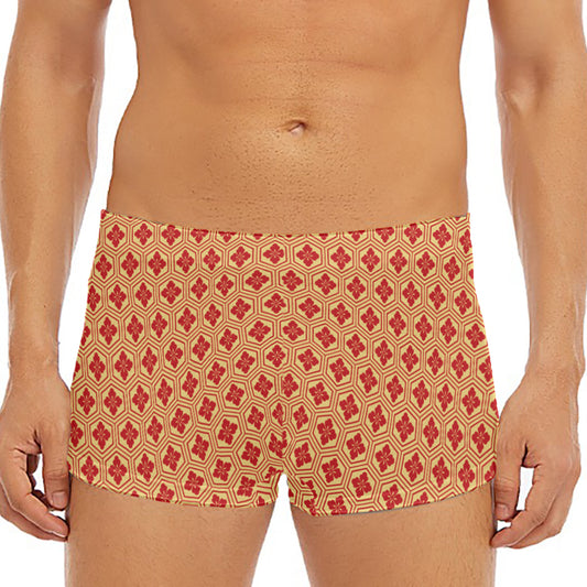 Red Japanese Flower Pattern Print Men's Short Boxer Briefs