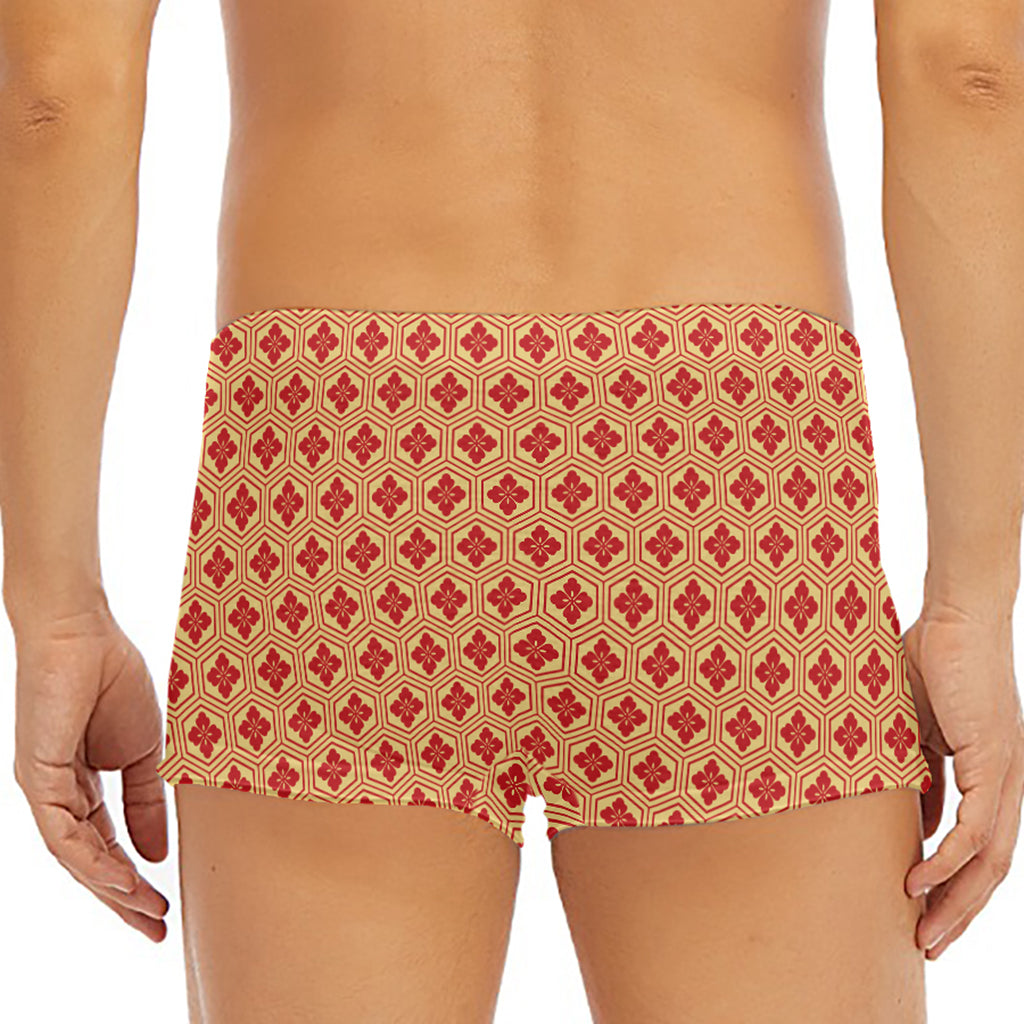 Red Japanese Flower Pattern Print Men's Short Boxer Briefs