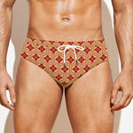 Red Japanese Flower Pattern Print Men's Swim Briefs