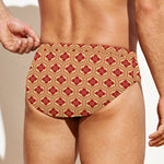Red Japanese Flower Pattern Print Men's Swim Briefs