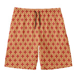 Red Japanese Flower Pattern Print Men's Swim Trunks