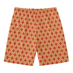Red Japanese Flower Pattern Print Men's Swim Trunks