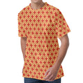 Red Japanese Flower Pattern Print Men's Velvet T-Shirt