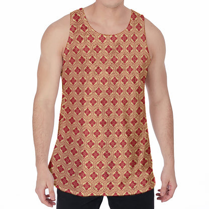 Red Japanese Flower Pattern Print Men's Velvet Tank Top