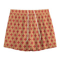 Red Japanese Flower Pattern Print Mesh Shorts